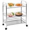 homewell Carrello da portata in acciaio inox, con 3 livelli, capacità 75 kg, carrello in acciaio inox, con ruote, carrello da cucina, ristorante, carrello da servizio