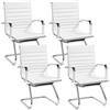 Yaheetech Set 4 Sedie Ufficio Senza Ruote per Ospiti Visitatori Riunioni Conferenza Ergonomiche in Pelle Sintetica con Schienale e Braccioli Bianco Design Cantilever