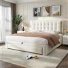 Lubvtti Letto imbottito 140 x 190 cm, con contenitore idraulico e 2 cassetti, con rete a doghe e testiera, velluto, beige (senza materasso)