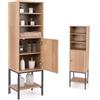KOMFOTTEU Colonna da Bagno con Armadio a Ante, Mobile Alto da Bagno a 6 Livelli, Ripiano Regolabile, Armadio Portaoggetti per Soggiorno, WC, Cucina, 38 x 30 x 145 cm (Naturale)