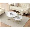 GOKHOMX Set di 2 tavolini rotondi in finto marmo con struttura in metallo dorato, il tavolino da salotto rotondo è perfetto per il soggiorno, sala da tè, ufficio
