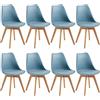 EGGREE Set di 8 Sedie Sala da Pranzo Sedie da Cucina con Gambe in Legno Sedie Ufficio Imbottita in Pelle PU Moderne Design, Morandi Azzurro