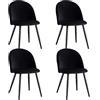 BenyLed Set di 4 Sedie da Pranzo, Sedie da Cucina con Rivestimento in Velluto Sedie da Soggiorno Moderne, con Gambe in Metallo Nero (Nero)