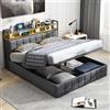 KOOPMAD Letto 140 x 200 cm, con cassapanca, letto imbottito con vano portaoggetti, letto matrimoniale con LED e USB, letto per ragazzi 140 x 200 cm, con testa di stoccaggio, idraulico, letto a molle