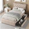 MSMOK 90 x 200 cm, letto imbottito, doppio cassetto, imbottitura comodino con borchie decorative (beige scuro)