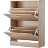 Bricozone Scarpiera Slim 2 Ante A Ribalta Salvaspazio 76x50x22 Cm Contiene Fino A 12 Paia Maniglie In Alluminio Mobile In Melaminico Per Ingresso Corridoio Camera Da Letto Moderno (Rovere)