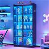 Gurexl 165 CM Vetrina Illuminata a LED,Vetrine Da Collezione con Ante In Acrilico E Ripiani Mobili,Vetrine a 5 Ripiani,Per Soggiorno,Ufficio,Cucina,Bar,Studio,Libri Da Collezione,Vino,Nero