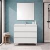 Inbagno Mobile Bagno A Terra 100 Cm Bianco Lucido Con 3 Cassetti Soft-Close, Lavabo In Ceramica E Specchio 70x90 Cm - Mobile Bagno Completo Linea Leda