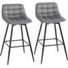 HOMCOM Set 2 Sgabelli Alti, Stile Nordico, Schienale e Poggiapiedi, Grigio | Sgabelli Cucina con Schienale, in Tessuto Effetto Velluto e Metallo, 45x47x84 cm