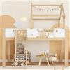 Moimhear Letto a soppalco con design del tetto e certificazione EN747 - Lettino 90 x 200 cm bianco+naturale con scala a 3 livelli, legno di pino certificato FSC, spazio utilizzabile flessibile