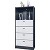 Vladon Cassettiera Pino V3, Credenza con 4 cassetti e 1 vano a Giorno, Antracite/Bianco Opaco Senza LED (56 x 125 x 36 cm)