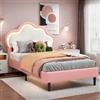 KRYZOR Letto imbottito 90 x 200 cm, letto per bambini con LED, letto singolo imbottito con rete a doghe in legno, telaio letto per ragazze, letto con testiera regolabile, letto per ragazzi, rosa (rosa