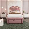 REXO Letto singolo LED per bambini con cassetti, letto imbottito con controllo APP LED, rete a doghe e testiera regolabile, telaio del letto per ragazzi in velluto rosa (90 x 200 cm)