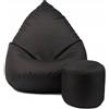 Slevobox Pouf Poltrona Sacco con Poggiapiedi Nero 112x82x82 cm - Pouf Sacco XXL da Esterno Impermeabile - Pratico e Facile da Trasportare - Bean Bag per Adulti e Bambini - Fodera Lavabile