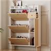 KOMHTOM Armadietto per scarpiera in rattan, con quattro ante e un piccolo cassetto, per ingressi stretti (B, naturale + bianco), CDWF317731AAP
