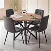 DEYARNA HOME Set Sala da Pranzo, Tavolo da Pranzo Rotondo 100cm con 4 Sedia da Pranzo Imbottita in Ecopelle, Ideale per Cucina, Soggiorno, Sala da Pranzo (Legno Chiaro+Grigio Scuro (PU))