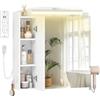 Hzuaneri Specchio Bagno Contenitore, Mobiletto a Specchio con LED e Presa Multipla 2AC+2USB, Porta Asciugacapelli e Ganci, Interruttore e Spina, Ripiani Regolabili, 16,5x70x75cm, Bianco MC00603XEU