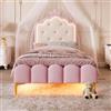 Kebnor Letto imbottito con rete a doghe, luce ambiente con telecomando, interno a forma di principessa corona, materiale PU, rosa (senza materasso) (90 x 200 cm)