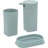 Inbagno Accessori Bagno in Set Completo 3 Pezzi Colore Verde Acqua, Kit Accessori appoggio, Include Dispenser, portaspazzolini e portasapone in plastica Resistente, Linea Tender