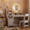 MSFE Postazione Trucco Bambina, Toletta da Trucco con Luci specchio, Sgabello, Scrivania Trucco in Legno, Vanity Desk set for Makeup Idea Regalo Adatto per Bambini 3+ Anni (Bianco)