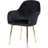 Mendler Sedia poltroncina HWC-F18 Design retrò - Velluto Nero Gambe Dorate