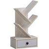 HOMASIS Libreria Scaffale ad Albero con Cassetto, Libreria Bianca a 4 Ripiani in Legno, Libreria Bassa e Moderna, Portalibri Salvaspazio da Soggiorno, Ufficio, 30 x 17,5 x 60cm