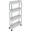 Bricozone Carrello Portaoggetti Salvaspazio a 4 Ripiani con Ruote Struttura in Acciaio e Plastica per Cucina Bagno Lavanderia Camera e Salotto 40 x 13 x 85 cm (Bianco)
