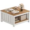 LIFEZEAL Tavolino Salotto, da Caffè, Divano, Tavolino Basso a 2 Ripiani, Tavolo Soggiorno, Coffee Table, in Legno, Rustico, Quadrato, Design Aperto, Salvaspazio, Max 160kg, 80x80x45cm, Naturale-Bianco