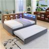 Oxtao Letto imbottito Daybed 140x200cm, Divano letto con letto estraibile, Letto matrimoniale con luci LED, Prese e scomparti, Divano letto multifunzionale, Telaio del letto, Flanella (Grigio scuro