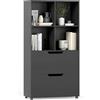 COSTWAY Libreria a 4 Cubi con 2 Cassetti, Scaffale Alto a 5 Ripiani da 130 cm, Libreria Moderna a Cubi Aperti, Organizer in Legno per Soggiorno, Studio, Ufficio Domestico (Nero)