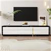 Gelukueub Mobile TV moderno con lunghezza variabile (140-260 cm), funzione girevole, effetto marmo nero, finitura opaca bianca e decorazioni dorate (nero, marmo, bianco)
