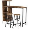 Vicco Set di tavoli da bar Fyrk, Nero/quercia rustico, 121.5 x 40 cm
