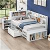 KecDuey Lettino per bambini 90 x 200 cm, letto singolo, multifunzione, con cassetti, libreria e armadio, ampio spazio di archiviazione, rete a doghe, senza materasso (bianco, 90 x 200 cm)