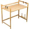 Willonin Supporto a microonde in legno, supporto per forno a microonde, mensola da cucina a 1 livelli, con 4 ganci, altezza regolabile (52 x 35 x 42 cm)