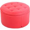 CLP Pouf Tondo Contenitore Evora in Velluto I Stoffa O Similpelle I Sgabello Basso Scoperchiabile con Fodera Trapunta, Colore:Rosso, Materiale:Ecopelle