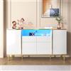 Soweiz Credenza bianca lucida con 2 cassetti, cassettiera, cassettiera per camera da letto, credenza bianca lucida - B150/T40/H80 cm (bianco e oro)