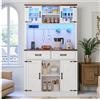 Wyibwy Credenza cucina, 99x40x172cm, Mobile bar con illuminazione a LED e prese di corrente, Buffet con 2 ampi cassetti, Ripiani regolabili, Tavolo credenza bar rustico, bianco