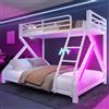 Lcoho 90 x 200 cm, 140 x 200 cm, letto a castello, telaio in ferro, lettino per bambini, con striscia luminosa a LED, ringhiera di sicurezza, scaletta, senza materasso, (bianco)