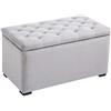 HOMCOM Panca Portaoggetti Set di 3 Pezzi con 2 Sgabelli Pouf in Velluto, Grigio Perla