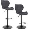 WOLTU Sgabelli Bar Set di 2, con Schienale, in Velluto Metallo,Grigio Scuro | Sedia Alta da Cucina, con Poggiapiedi, Girevoli a 360°, Seduta Regolabile tra 60-82cm, per Bar Pub