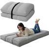 bananair Futon Giapponese 1 Persona Comodo e Spesso, Prodotto in Francia, Sfoderabile, Ideale come Materassino Pieghevole, Tatami Giapponese-Letto Singolo, Cinghia di Fissaggio inclusa (90x190cm,Grigio Chiaro)