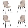 DEYARNA HOME Set di 4 Sedie da Sala da Pranzo Moderne, Sedie da Cucina Imbottite, Sedia da Pranzo in Lino con Gambe in Metallo (Cachi,motivo a rombi)