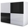 Vladon Madia Rova, Mobile a 4 Ante, Bianco Opaco/Bianco Lucido/Nero Lucido (92 x 72 x 35 cm)