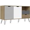 MOMMA HOME Credenza Buffet, Sala da pranzo 2 ante e 2 cassetti, Modello Stoccolma, Finitura in Quercia, Bianco, Grigio Scuro e Chiaro Dimensioni: 140 cm (larghezza) x 40 cm (profondità) x 65 cm