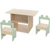 Joyz Set di Sedute per Bambini con Tavolo e 2 Sedie Beige-Verde Set di Tavolo per Bambini da 3 Pezzi in Legno Set di Mobili per Bambini con Spazio di Archiviazione Tavolo da Pittura Scrivania