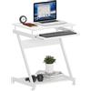 SogesPower Scrivania Portatile per Computer, Piccola Scrivania Doppia, con Ruote Universali Bloccabili e Vassoio per Tastiera, 60 x 46 x 73 cm, Bianco