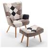 Totò Piccinni SET SIESTA Poltrona con Sgabello Design Patchwork Multicolore Gambe in Legno di Faggio (Patchwork Elegant)