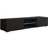 MB Muebles Bonitos, Mobile TV con piedini Tibi, Soggiorno Moderno, LED, Nero, 160x38.5x32cm