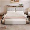 Dolamaní - Letto imbottito, 160 x 200 cm, con 4 cassetti e USB, letto matrimoniale con testiera regolabile in altezza, letto contenitore con rete a doghe in legno, in lino (beige-A, 160 x 200 cm)