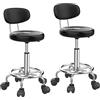 PIPIPOXER Set di 2 sgabelli da parrucchiere con schienale e sgabello, girevole a 360°, regolabile in altezza 47-61,5 cm, sgabello da ufficio ergonomico, adatto per saloni di massaggi (nero)